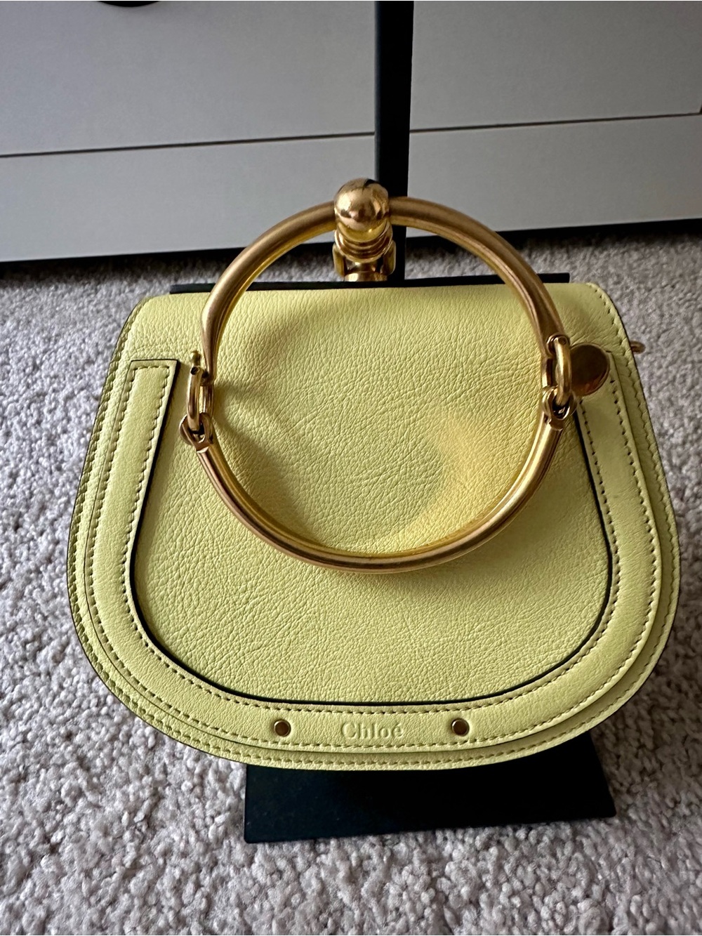 Nile Minaudière Small Leather Bracelet Bag in Lemon Yellow